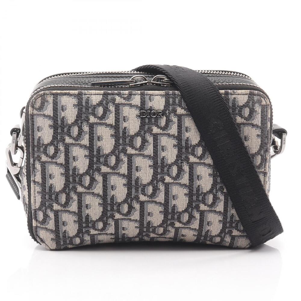 Dior Oblique Strap Clutch Shoulder Bag Canvas Leather Ivory White Black Blue